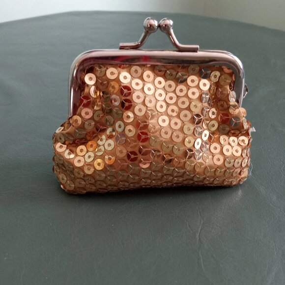 Little Gold Sequin Coin Purse Vintage Antique Old stocking gift for woman girl - Picture 8 of 10